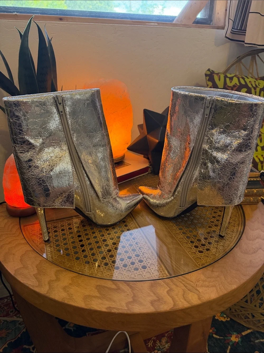 Metallic Silver Pointed Stiletto Ankle Boots - Picture 5 of 7